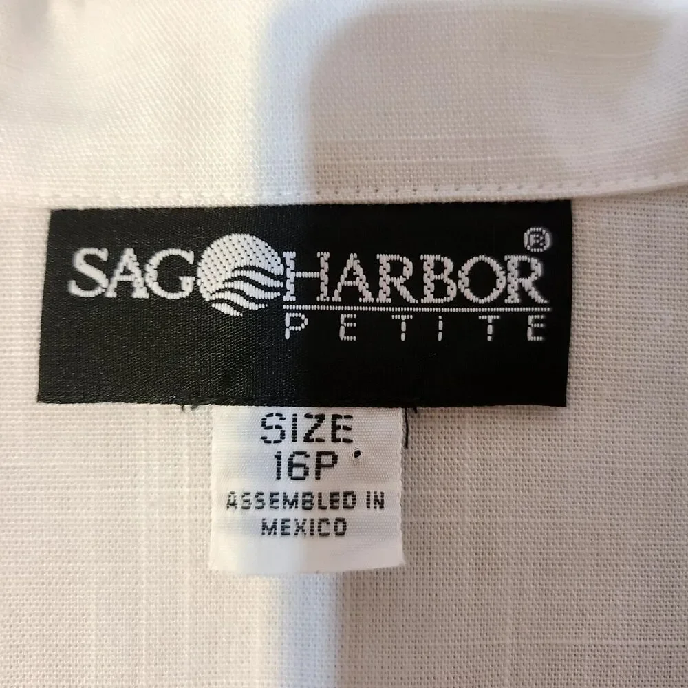 Sag Harbor Womens Blazer Vintage White Pockets‎ Shoulder Pads Size 16 Petite